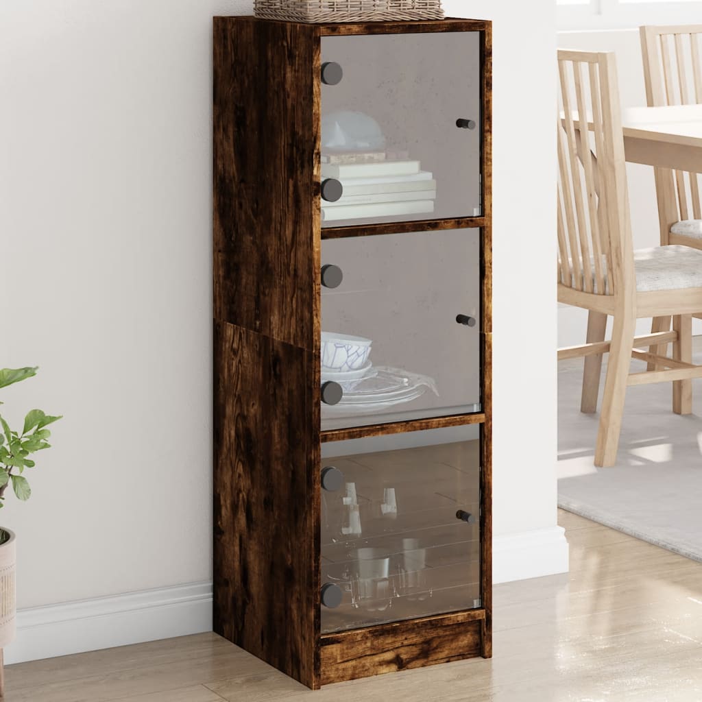 Highboard mit Glastüren Räuchereiche 35x37x109 cm