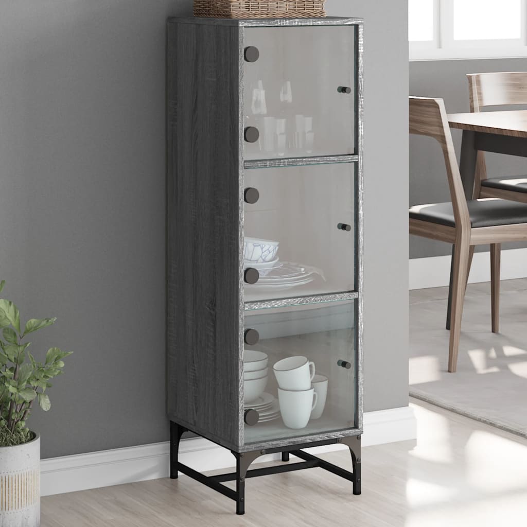 Highboard mit Glastüren Grau Sonoma 35x37x120 cm
