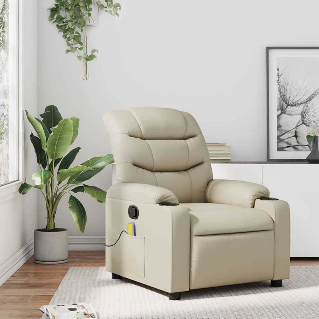 Massagesessel mit Relaxfunktion, Kunstleder, Creme