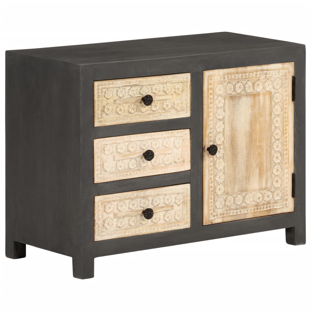 Sideboard Grau und Weiß 75x35x55 cm Massivholz Mango