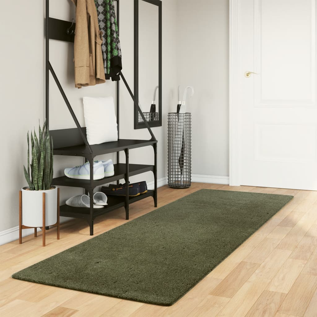 Teppich HUARTE Kurzflor Weich und Waschbar Waldgrün 80x250 cm