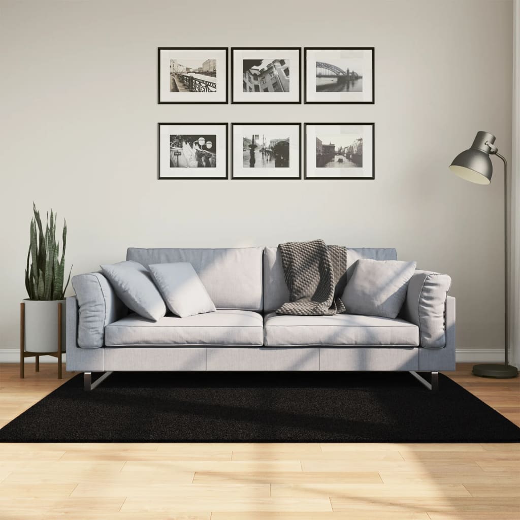 Teppich HUARTE Kurzflor Weich und Waschbar Schwarz 120x170 cm
