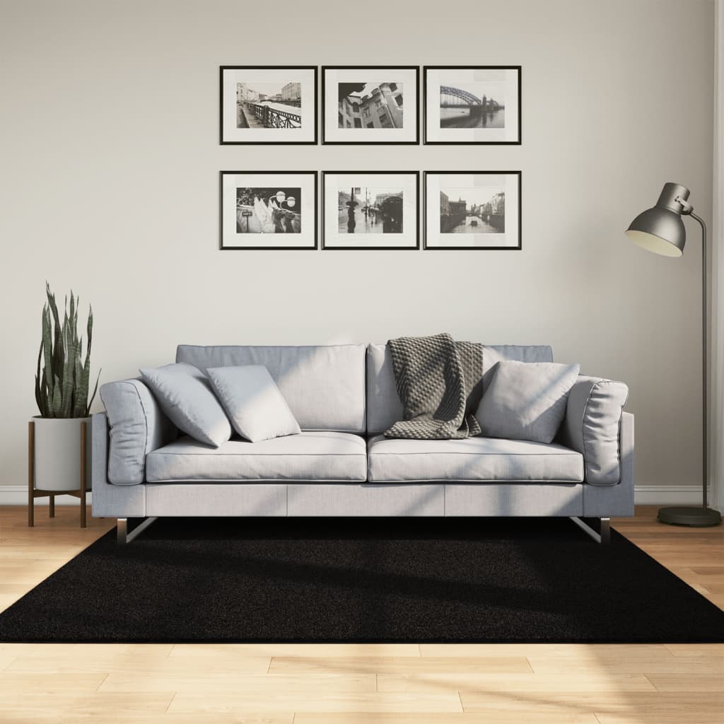 Teppich HUARTE Kurzflor Weich und Waschbar Schwarz 160x160 cm