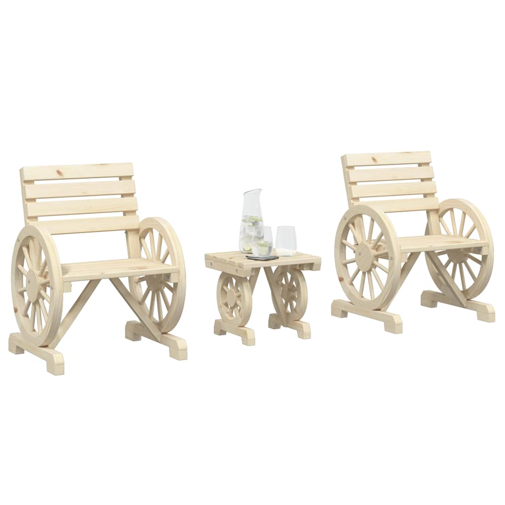 3-tlg. Garten-Lounge-Set Massivholz Tanne