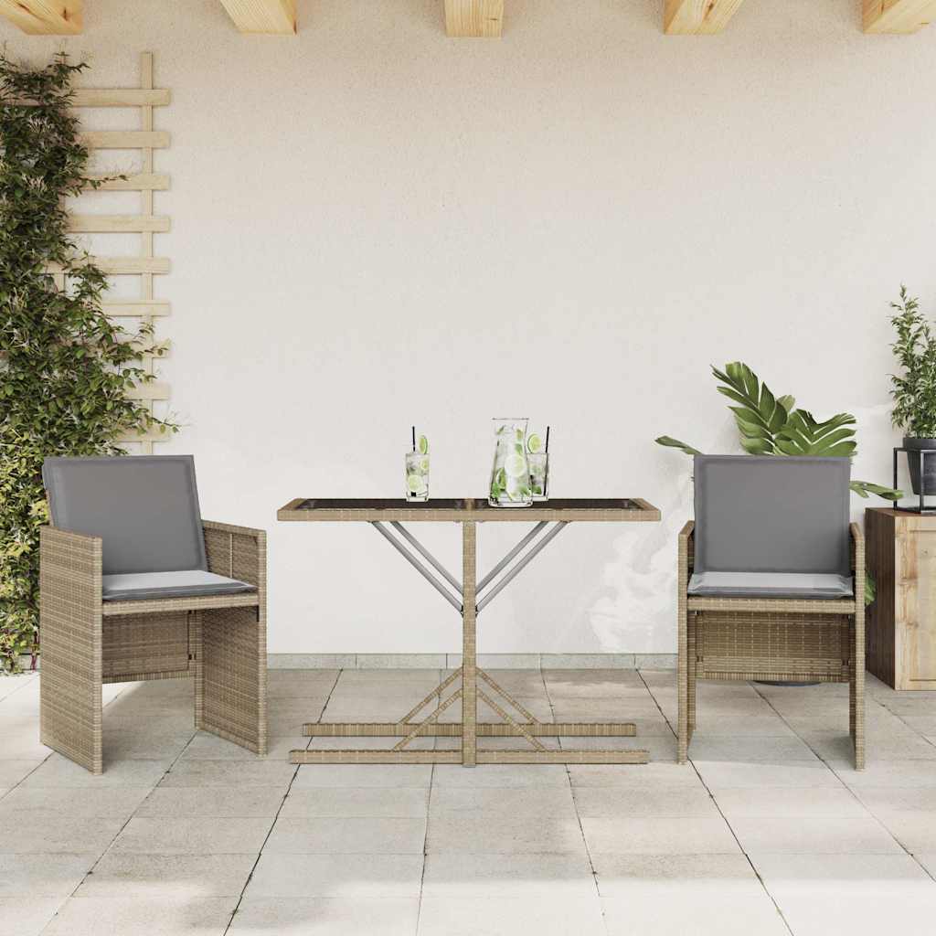 3-tlg. Bistro-Set mit Kissen Beigemischung Poly Rattan