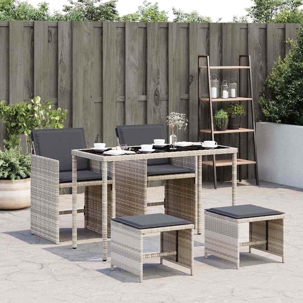 5-tlg. Garten-Essgruppe mit Kissen Hellgrau Poly Rattan