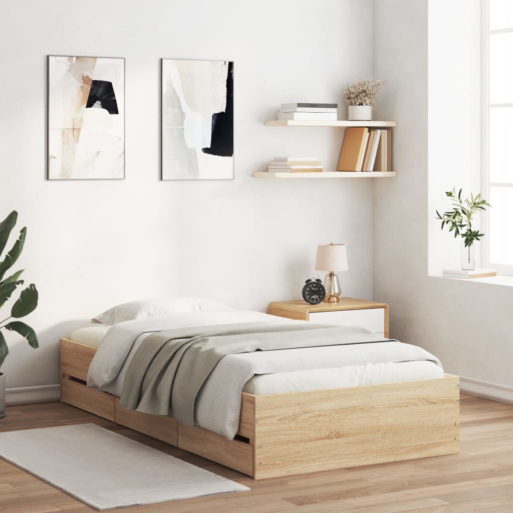 Bettgestell mit Schubladen Sonoma-Eiche 75x190 cm Holzwerkstoff