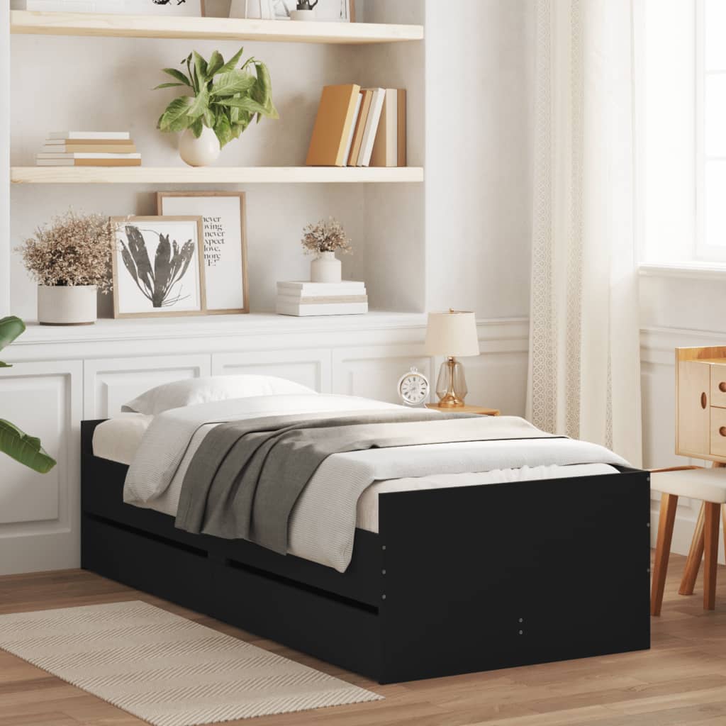 Bett mit Schubladen Schwarz 75x190 cm