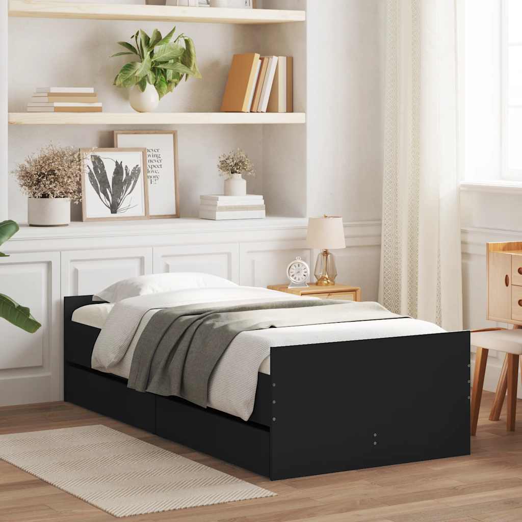 Bettgestell mit Schubladen Schwarz 90x190 cm