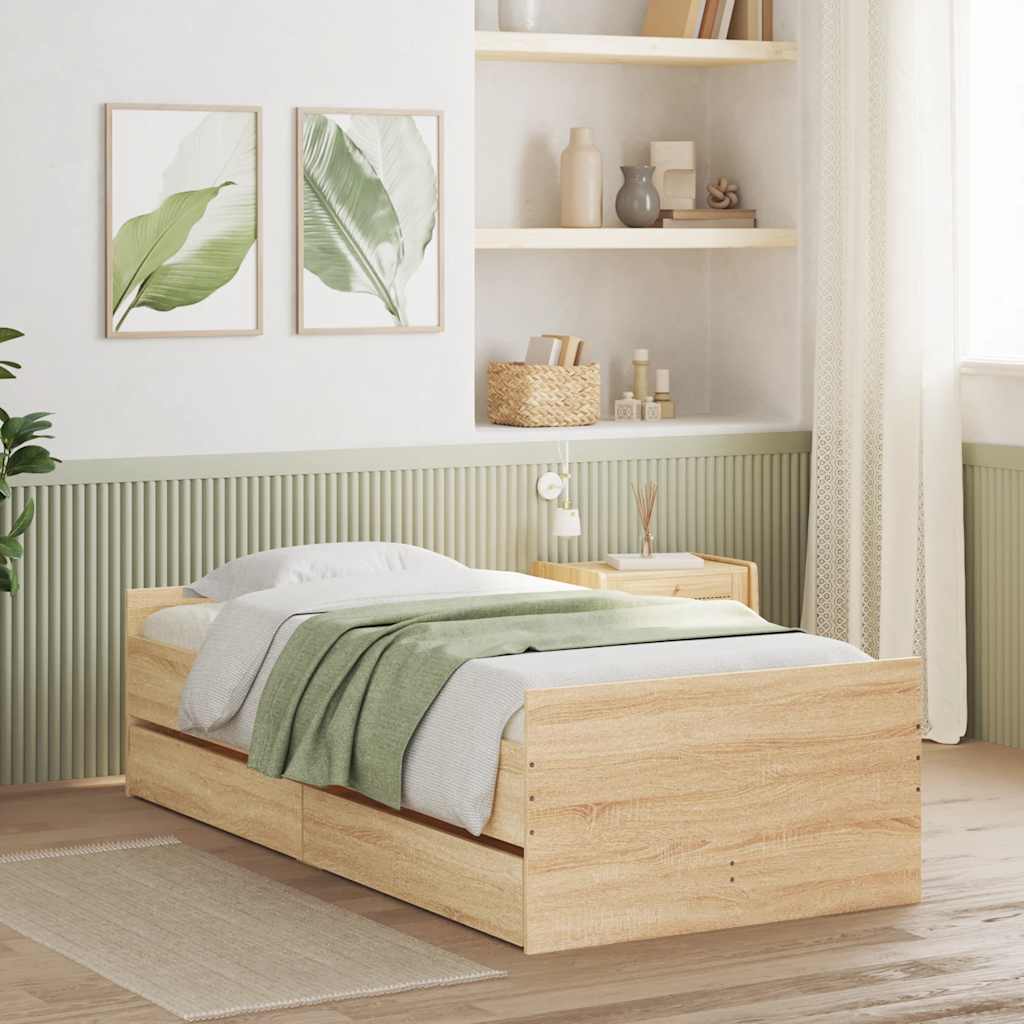 Bettgestell mit Schubladen Sonoma-Eiche 90x190 cm