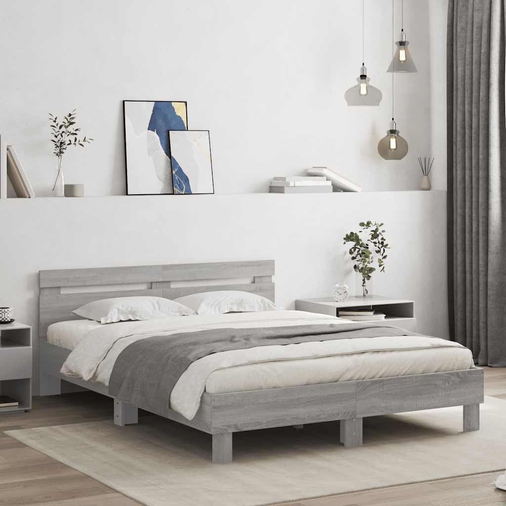 Bettgestell mit Kopfteil Grau Sonoma 140x190 cm Holzwerkstoff