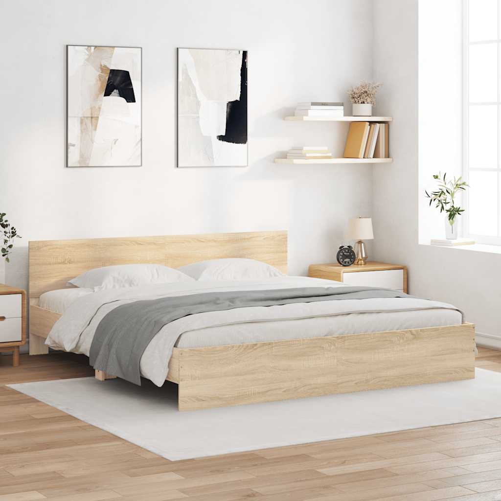 Bettgestell mit Kopfteil Sonoma-Eiche 200x200 cm
