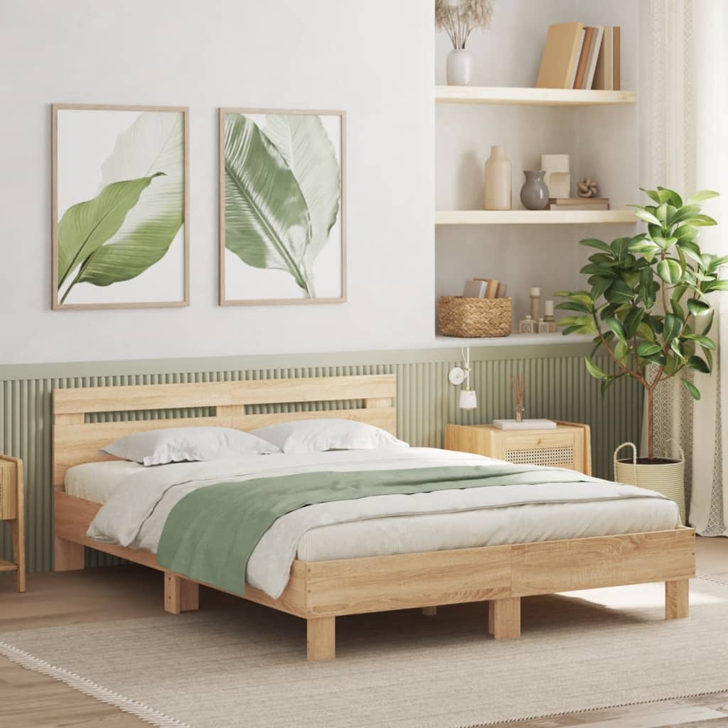 Bettgestell mit Kopfteil LED-Beleuchtung Sonoma-Eiche 140x190cm