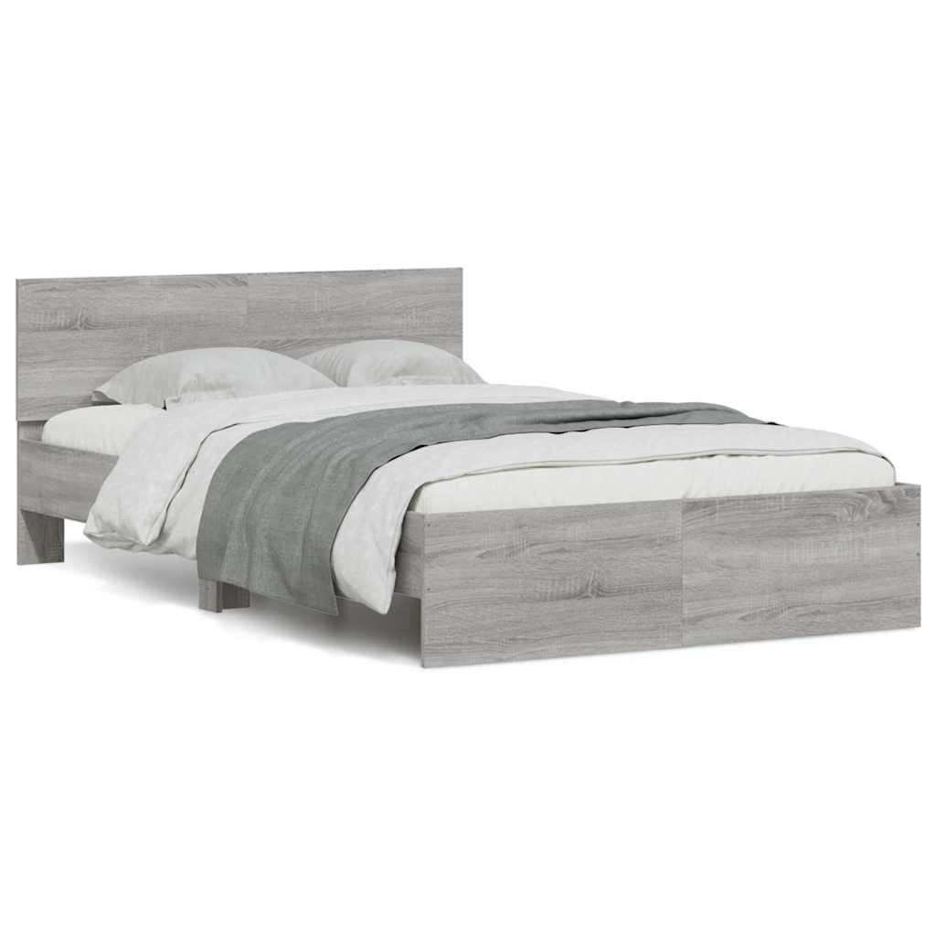 Bettgestell mit Kopfteil LED-Beleuchtung Grau Sonoma 120x200 cm