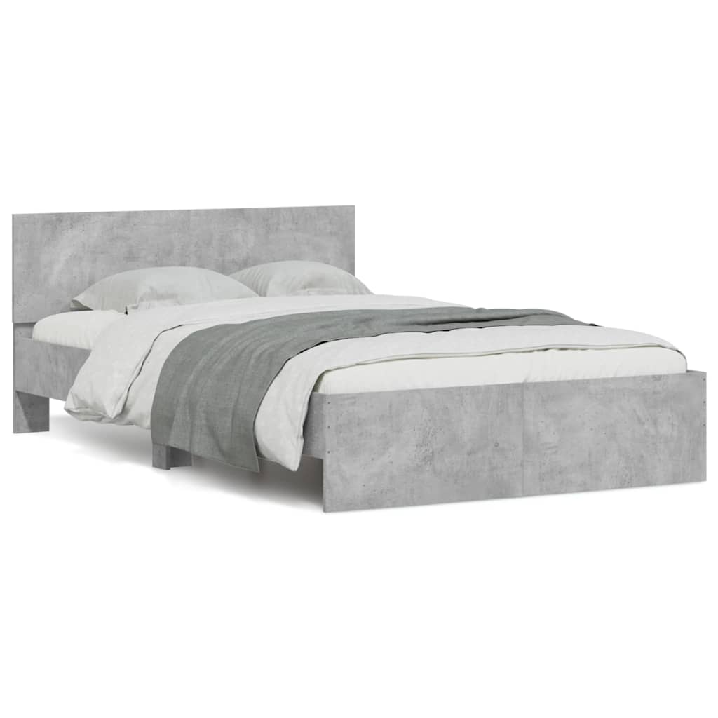 Bettgestell mit Kopfteil LED-Beleuchtung Betongrau 135x190 cm