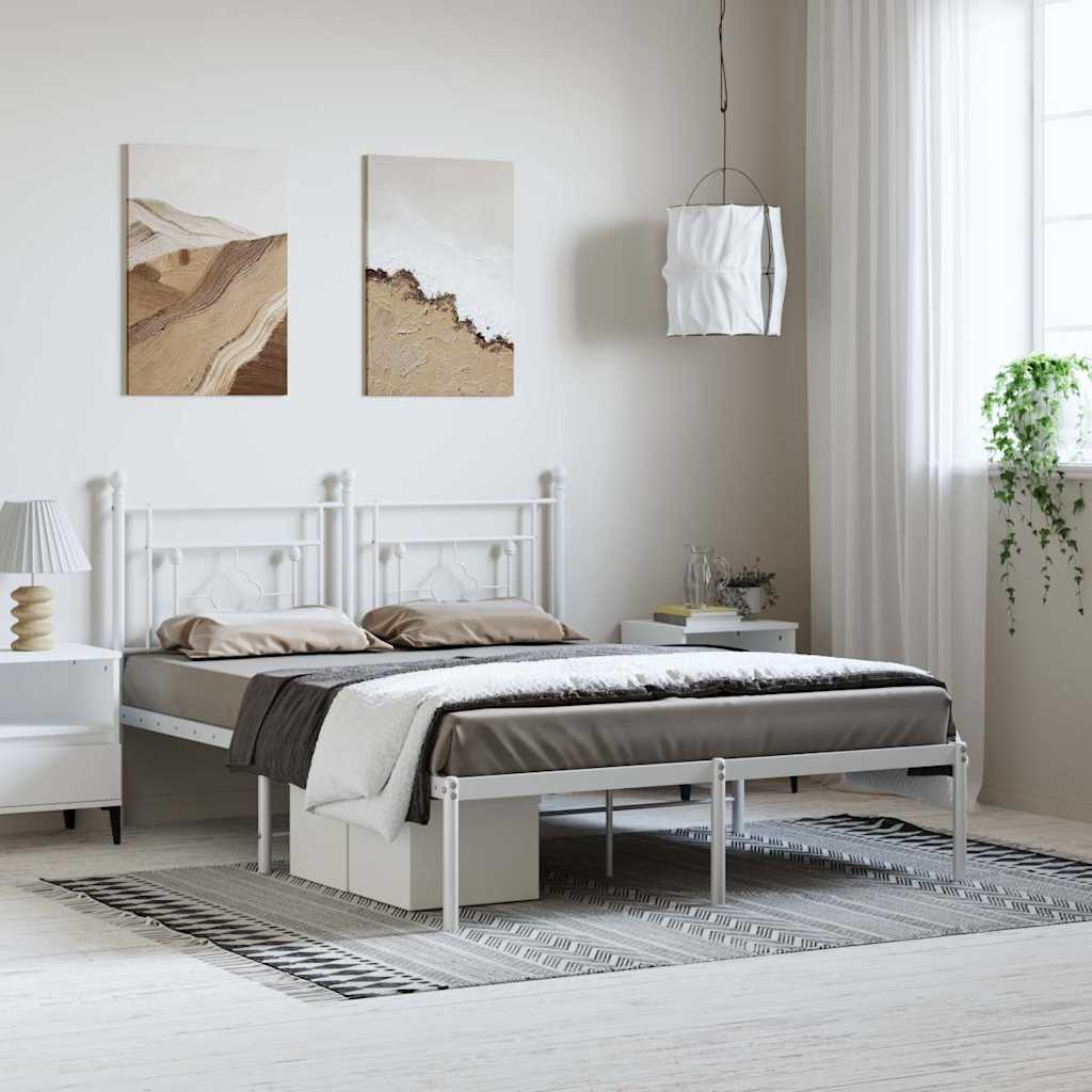 Bettgestell mit Kopfteil Metall Weiß 150x200 cm