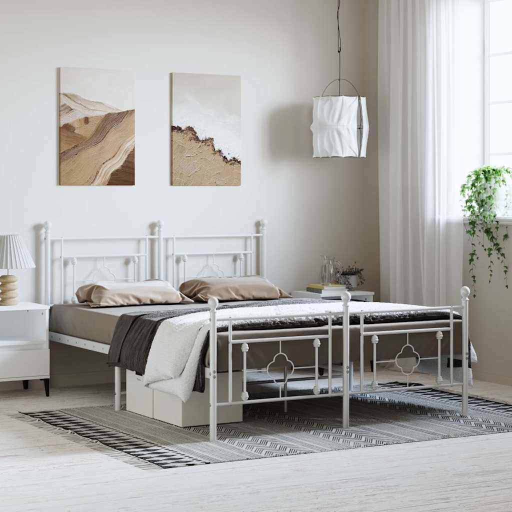 Bettgestell mit Kopf- und Fußteil Metall Weiß 150x200 cm