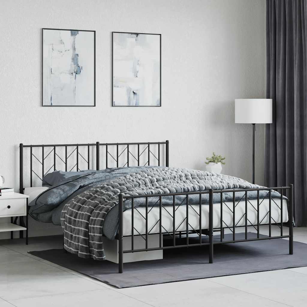 Metallbett ohne Matratze mit Fußteil Schwarz 160x200 cm