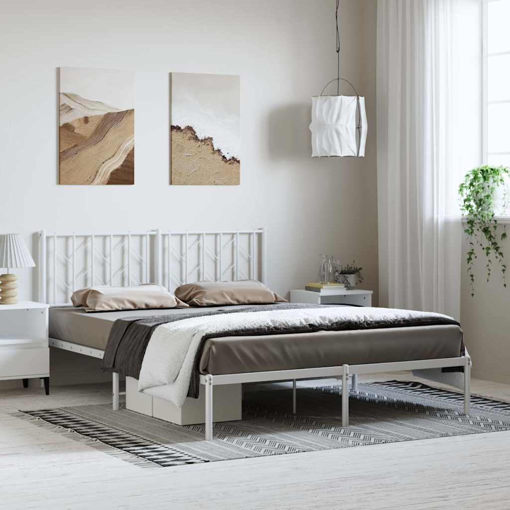 Bettgestell mit Kopfteil Metall Weiß 150x200 cm