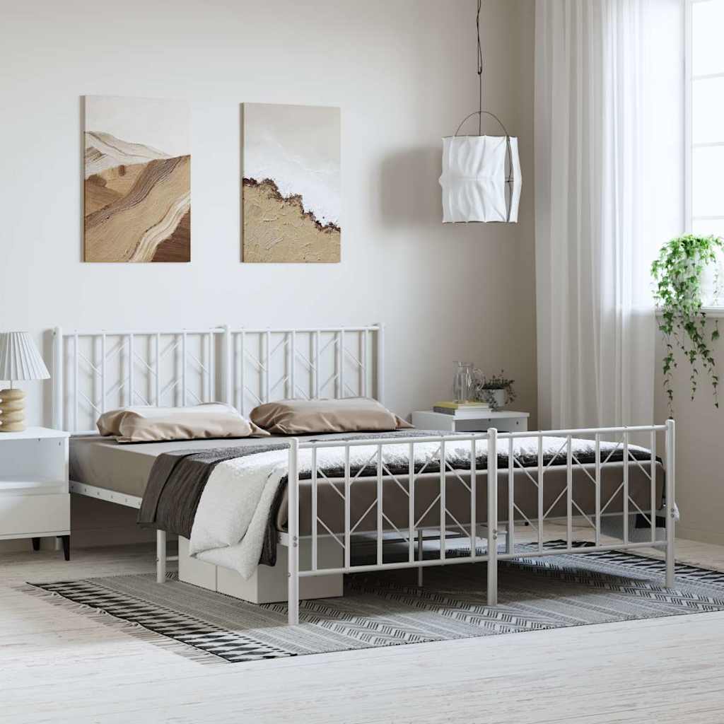 Bettgestell mit Kopf- und Fußteil Metall Weiß 193x203 cm