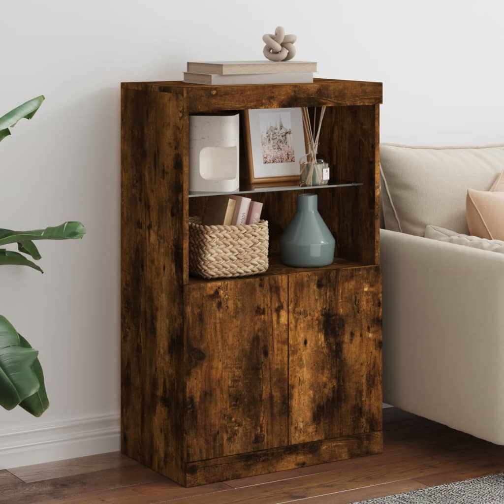 Sideboard mit LED-Leuchten Räuchereiche 60,5x37x100 cm