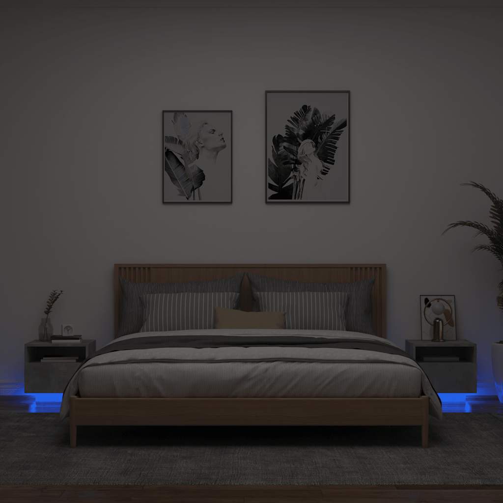 Nachttische mit LED-Leuchten 2 Stk. Betongrau 40x39x37 cm