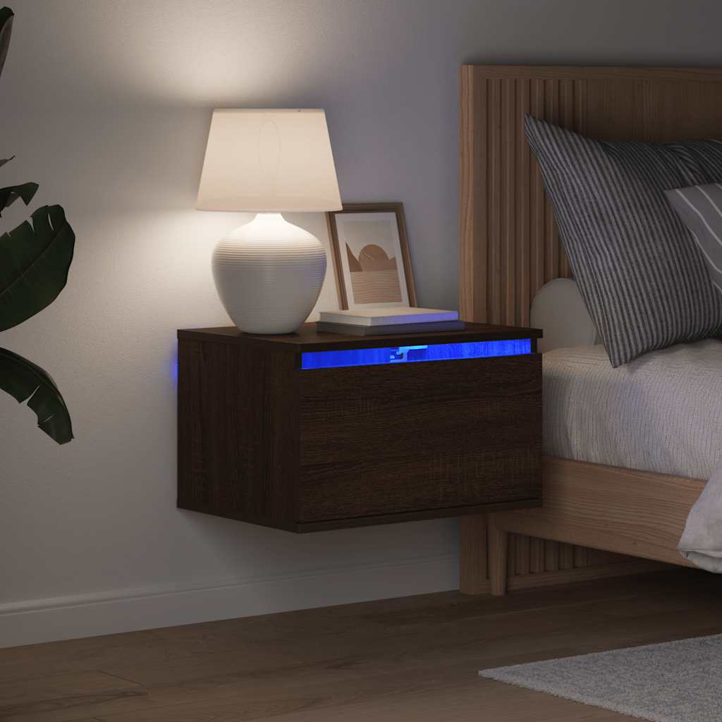 Wand-Nachttische mit LED-Leuchten 2 Stk. Braun Eichen-Optik