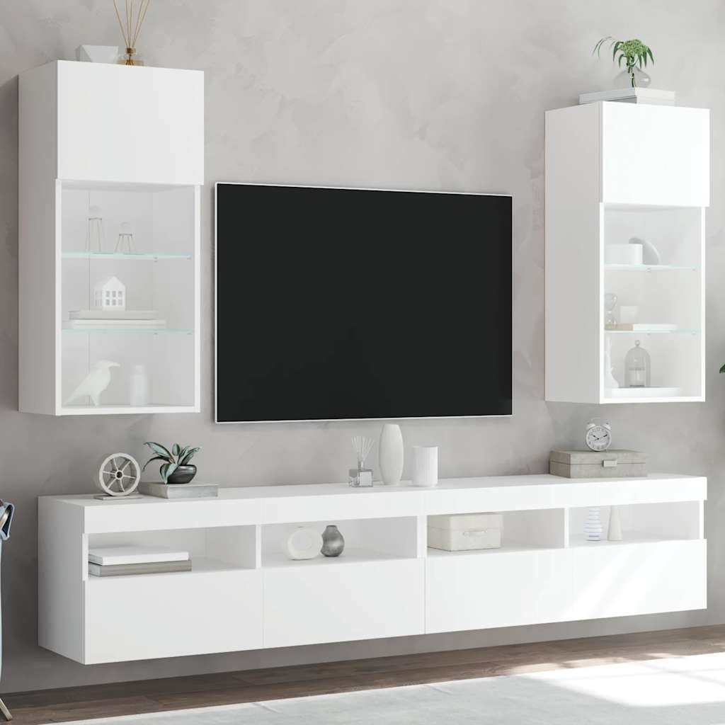 TV-Schränke mit LED-Leuchten 2 Stk. Weiß 40,5x30x90 cm