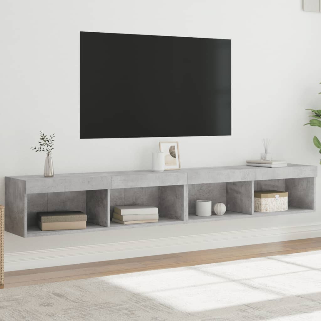 TV-Schränke mit LED-Leuchten 2 Stk. Betongrau 100x30x30 cm