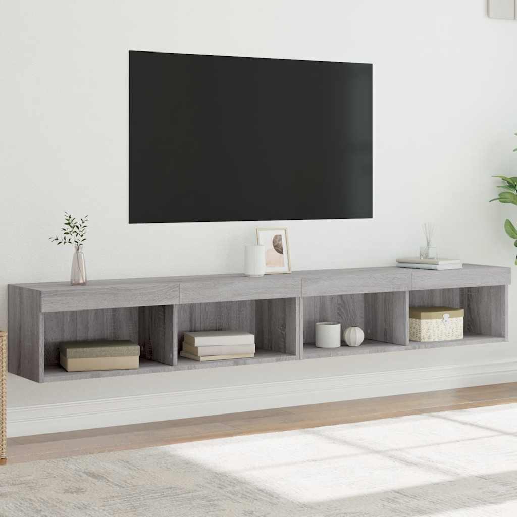 TV-Schränke mit LED-Leuchten 2 Stk. Grau Sonoma 100x30x30 cm