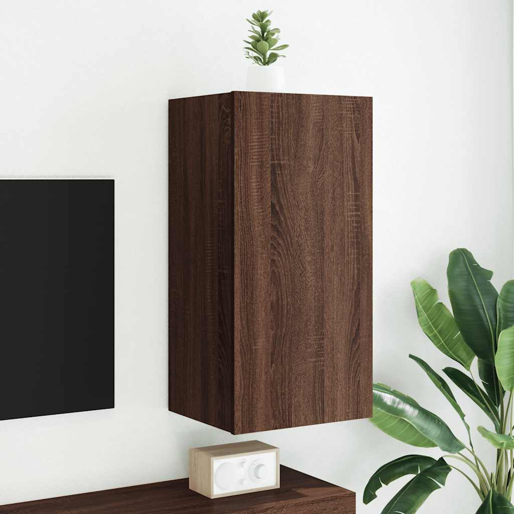 TV-Wandschrank mit LED-Leuchten Braun Eichen-Optik 40,5x35x80cm