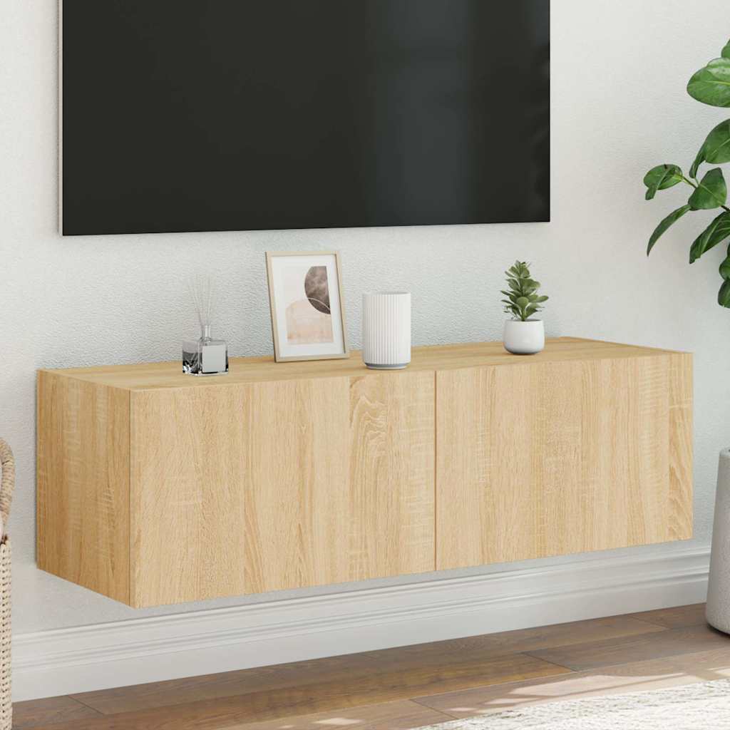 TV-Wandschrank mit LED-Leuchten Sonoma-Eiche 100x35x31 cm