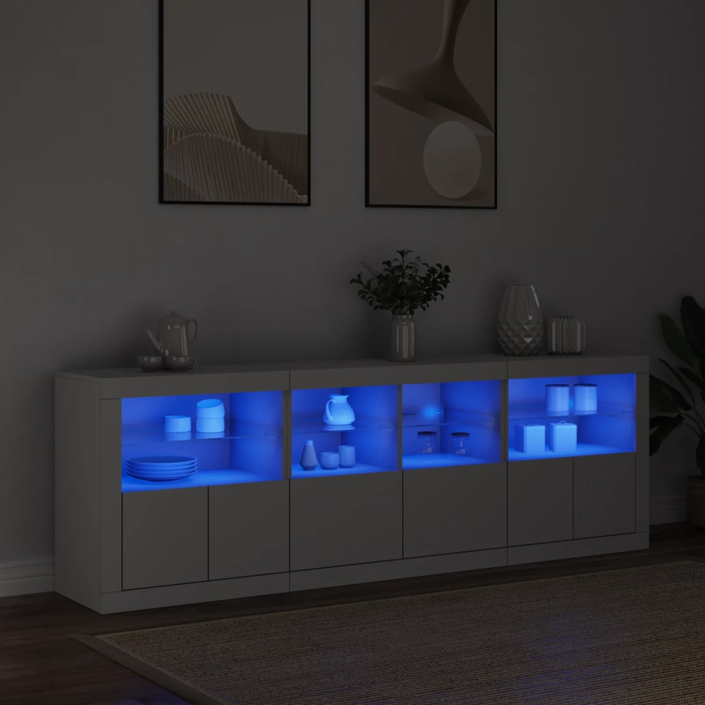 Sideboard mit LED-Leuchten Weiß 202x37x67 cm