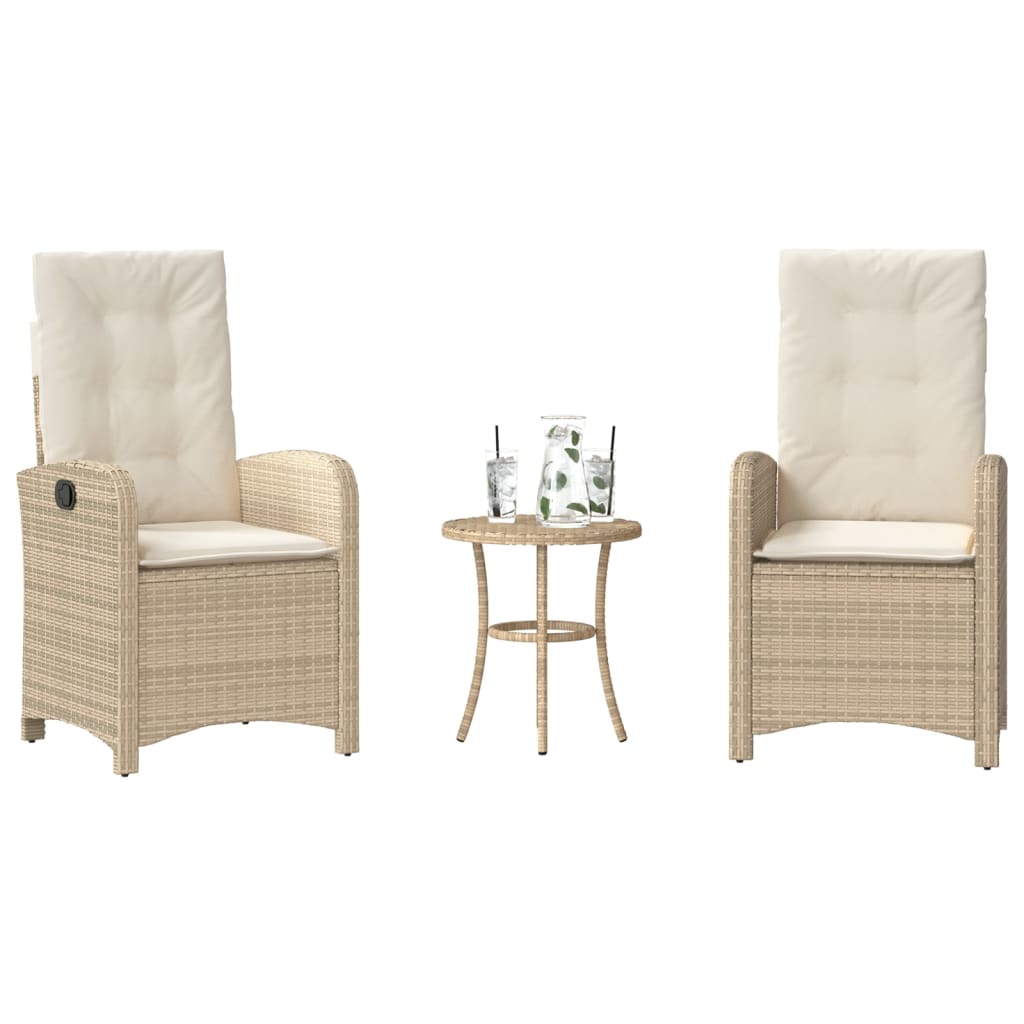 3-tlg. Bistro-Set mit Kissen Beige Poly Rattan