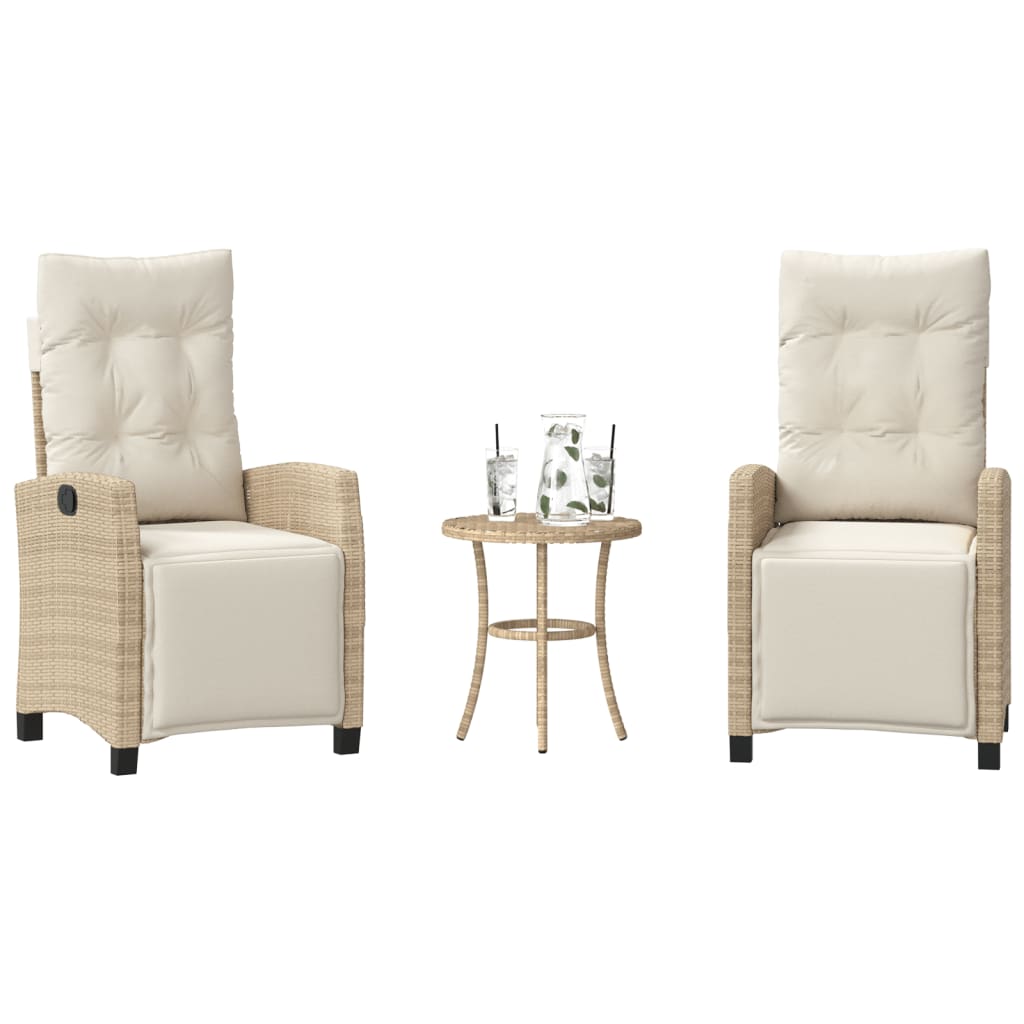 3-tlg. Bistro-Set mit Kissen Beige Poly Rattan