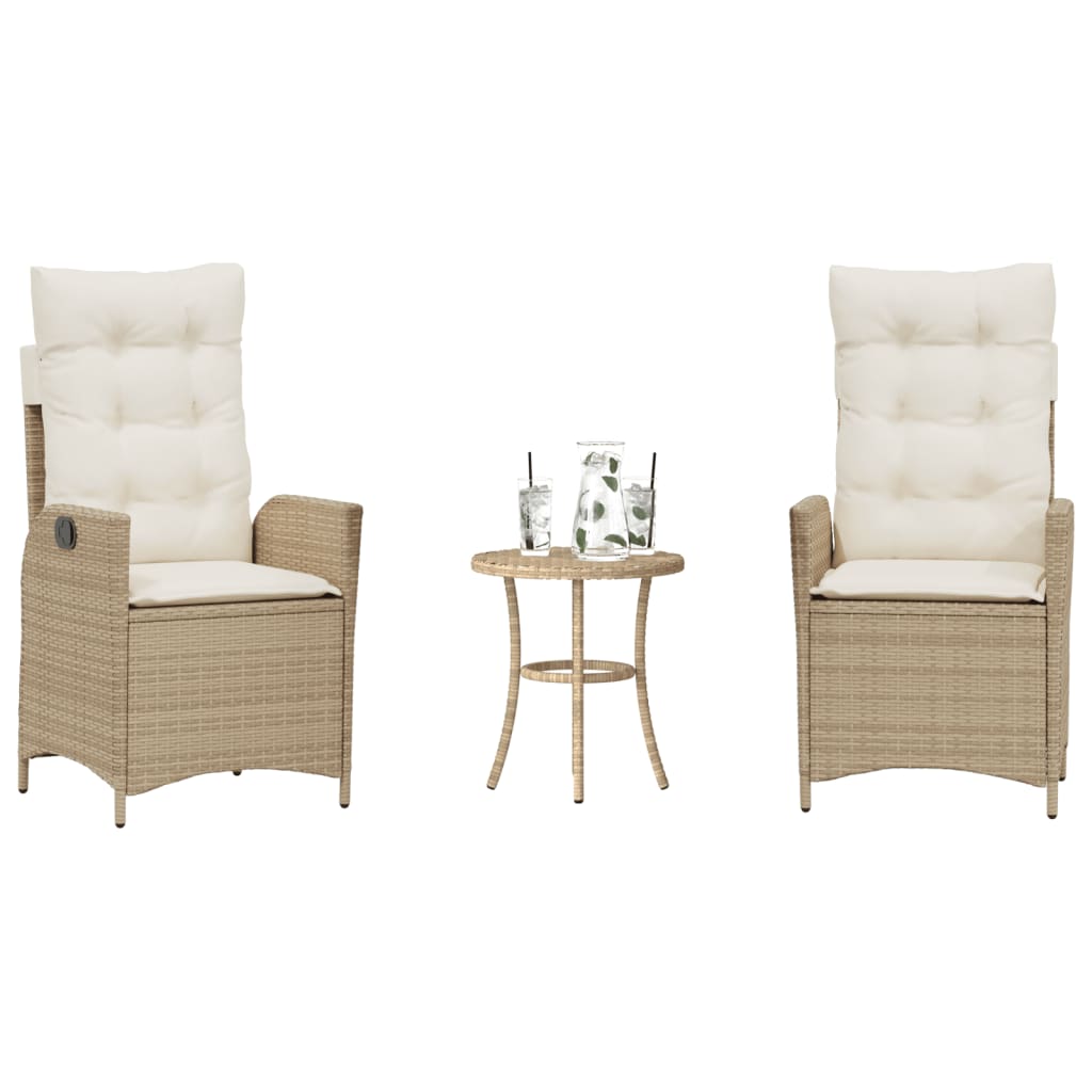 3-tlg. Bistro-Set mit Kissen Beige Poly Rattan