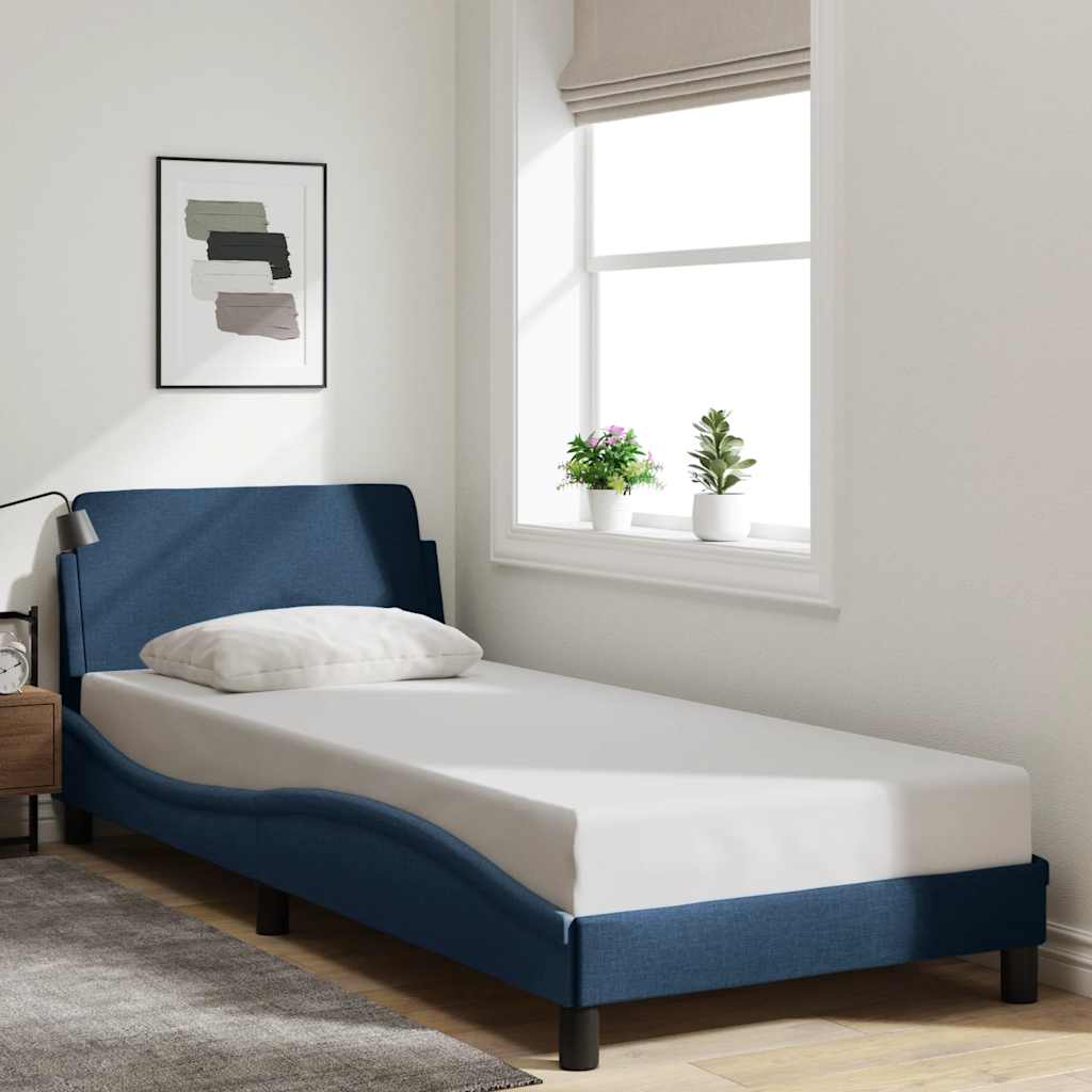 Bettgestell mit Kopfteil "Dover" Blau 90x200 cm Stoff