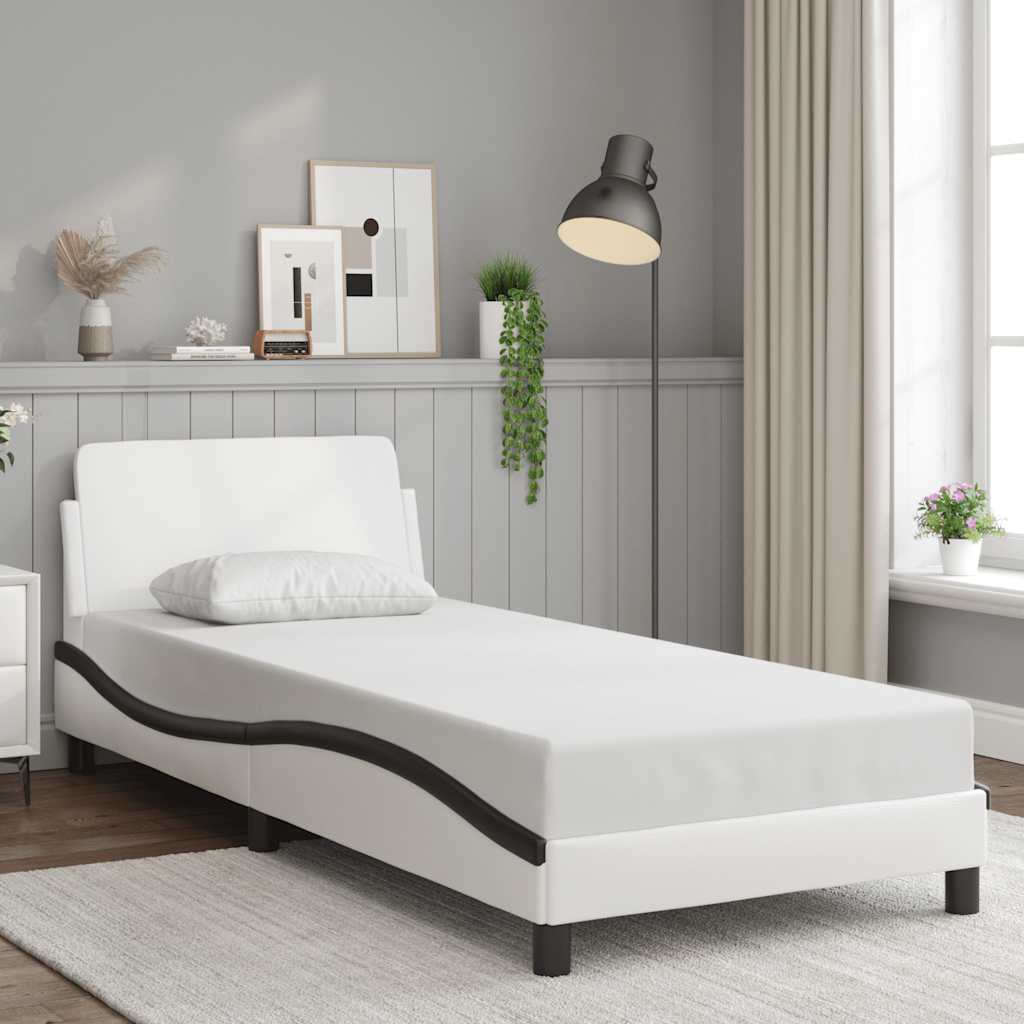 Bettgestell "Dover" Weiß und Schwarz 90x200 cm Kunstleder