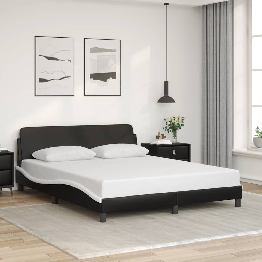 Bettgestell "Dover" Schwarz und Weiß 152x203 cm Kunstleder