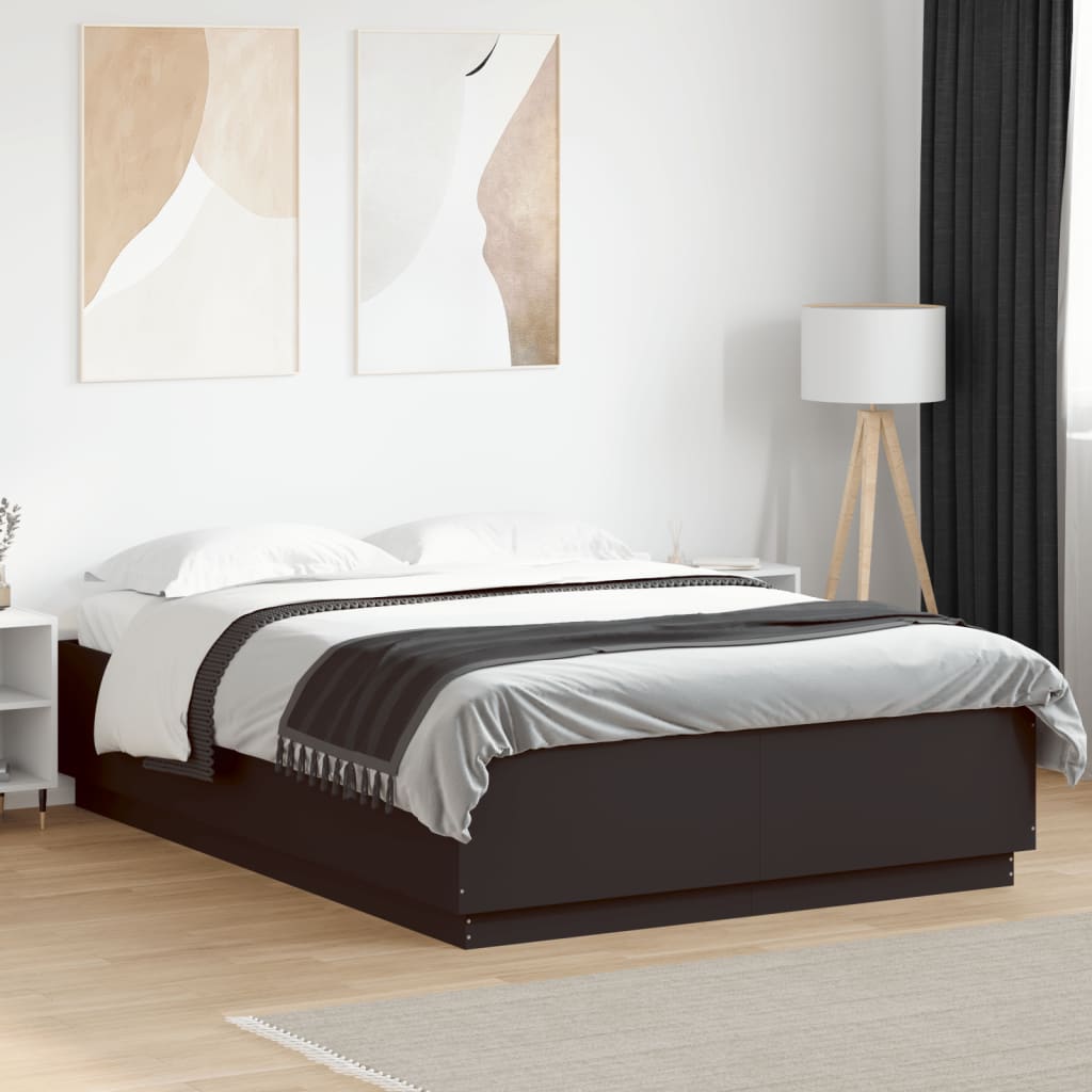 Bettgestell mit LED ohne Matratze Schwarz 150x200 cm