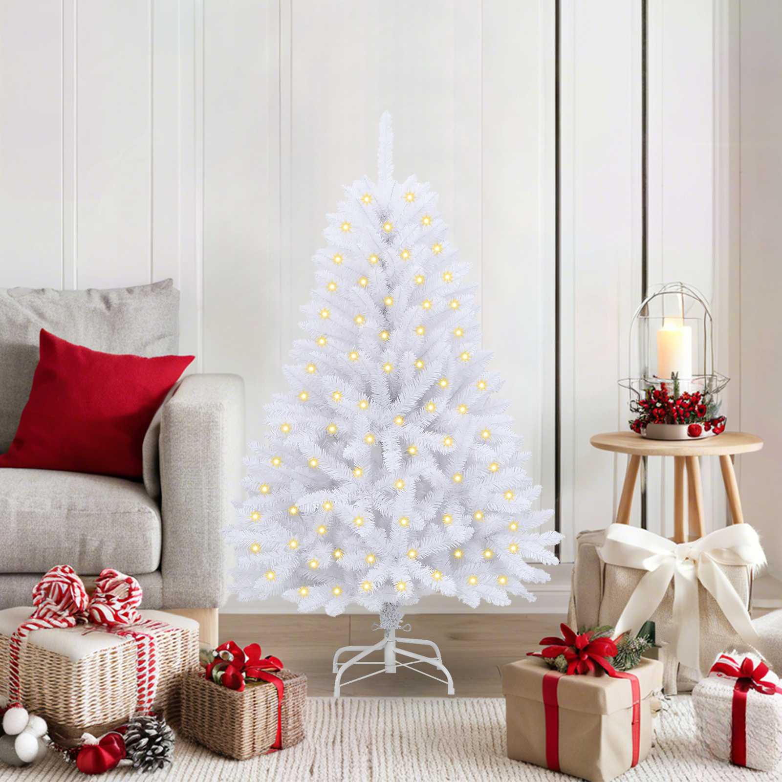 Künstlicher Weihnachtsbaum 150 LEDs PVC und Stahl Weiß