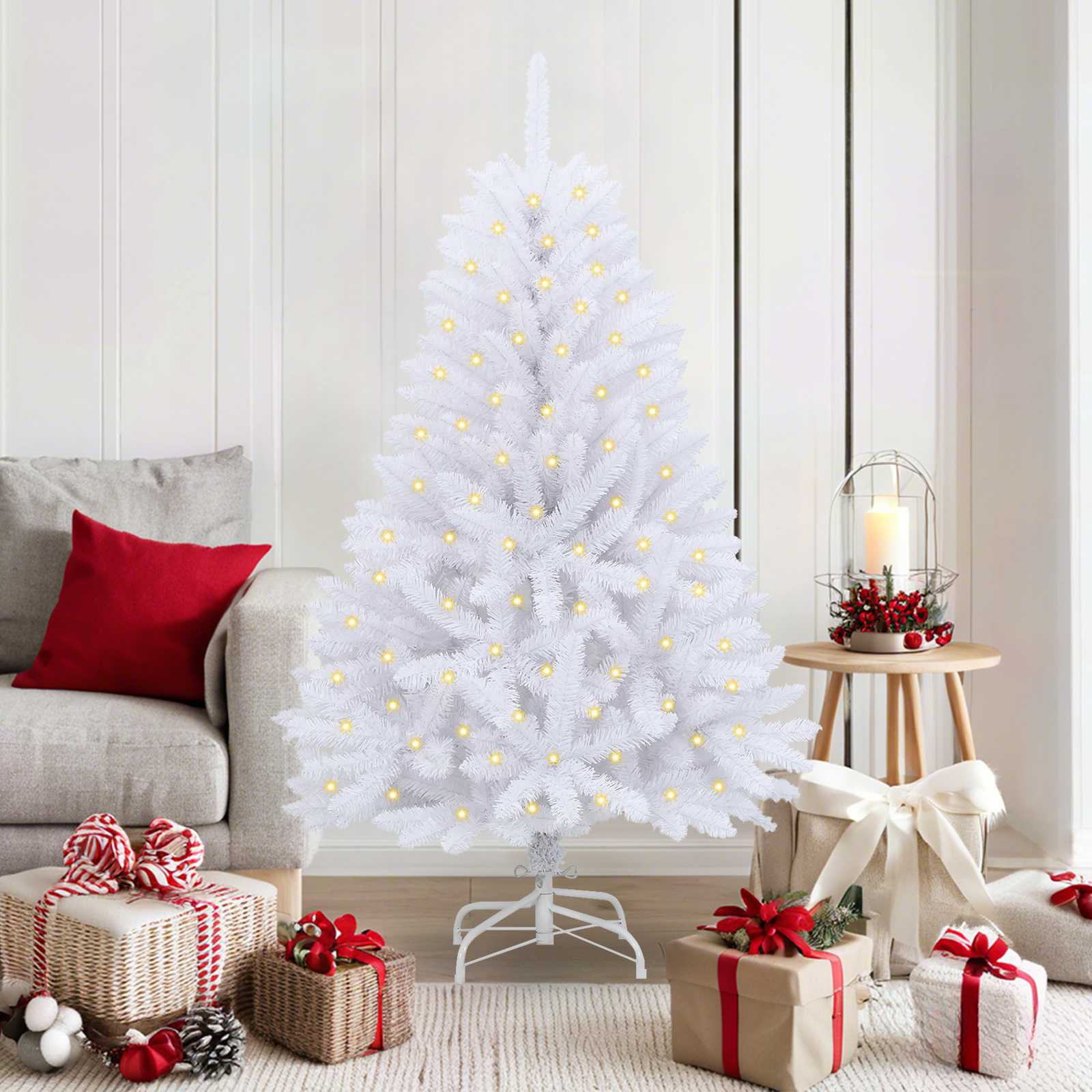 Künstlicher Weihnachtsbaum 150 LEDs PVC und Stahl Weiß