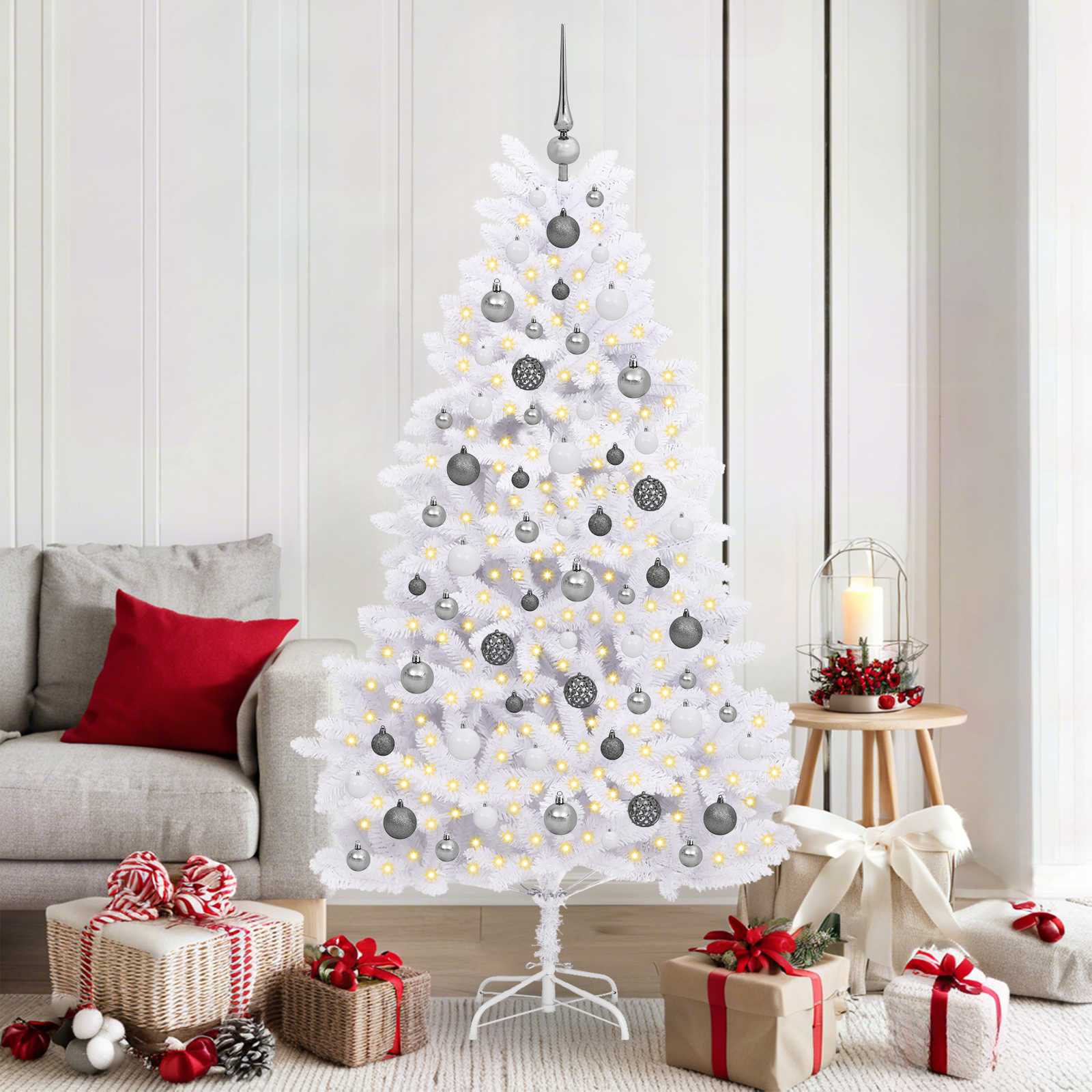Künstlicher Weihnachtsbaum 180 cm PVC und Stahl Weiß