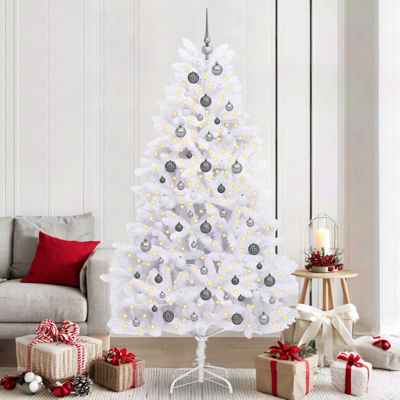 Künstlicher Weihnachtsbaum 210 cm PVC und Stahl Weiß