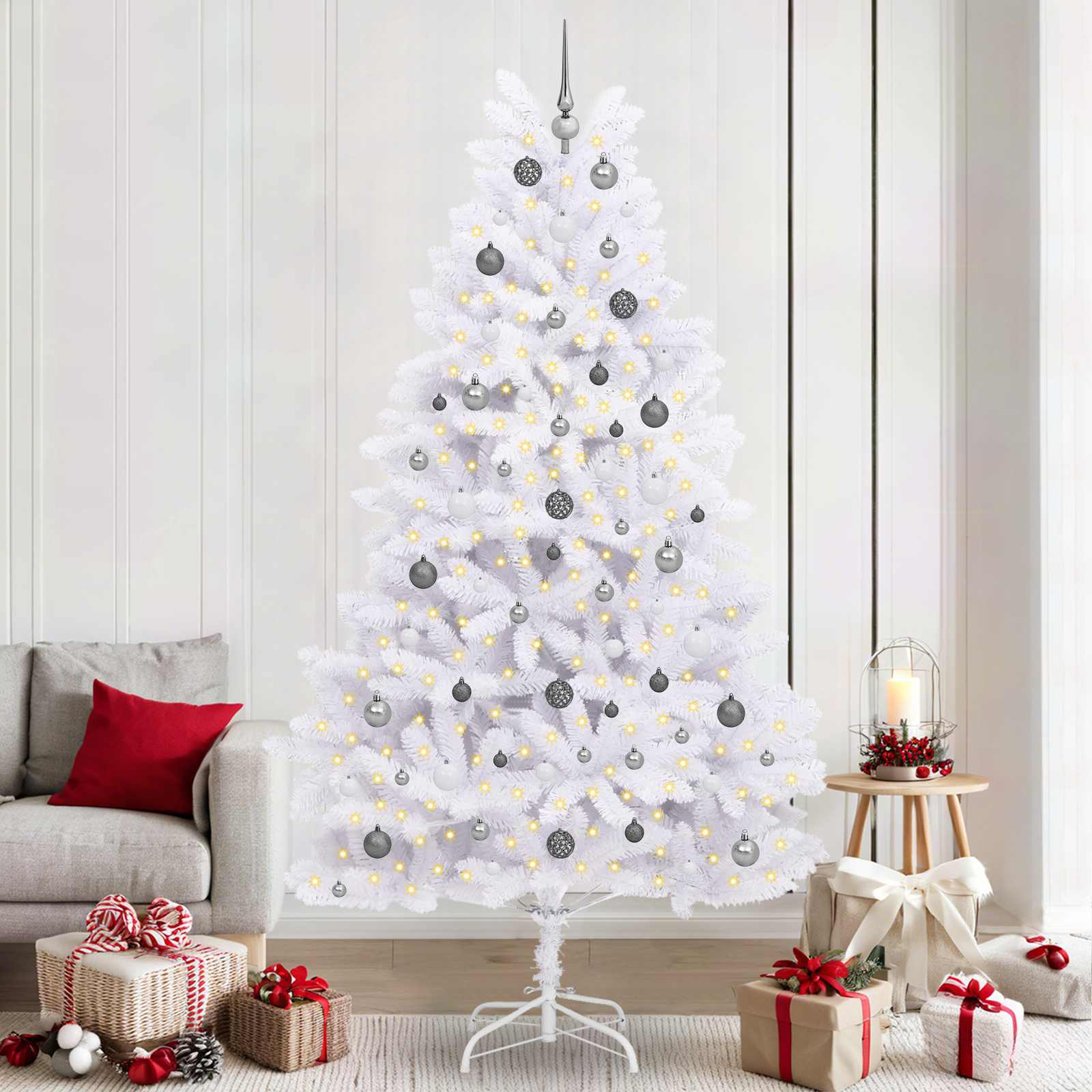 Künstlicher Weihnachtsbaum 240 cm PVC und Stahl Weiß