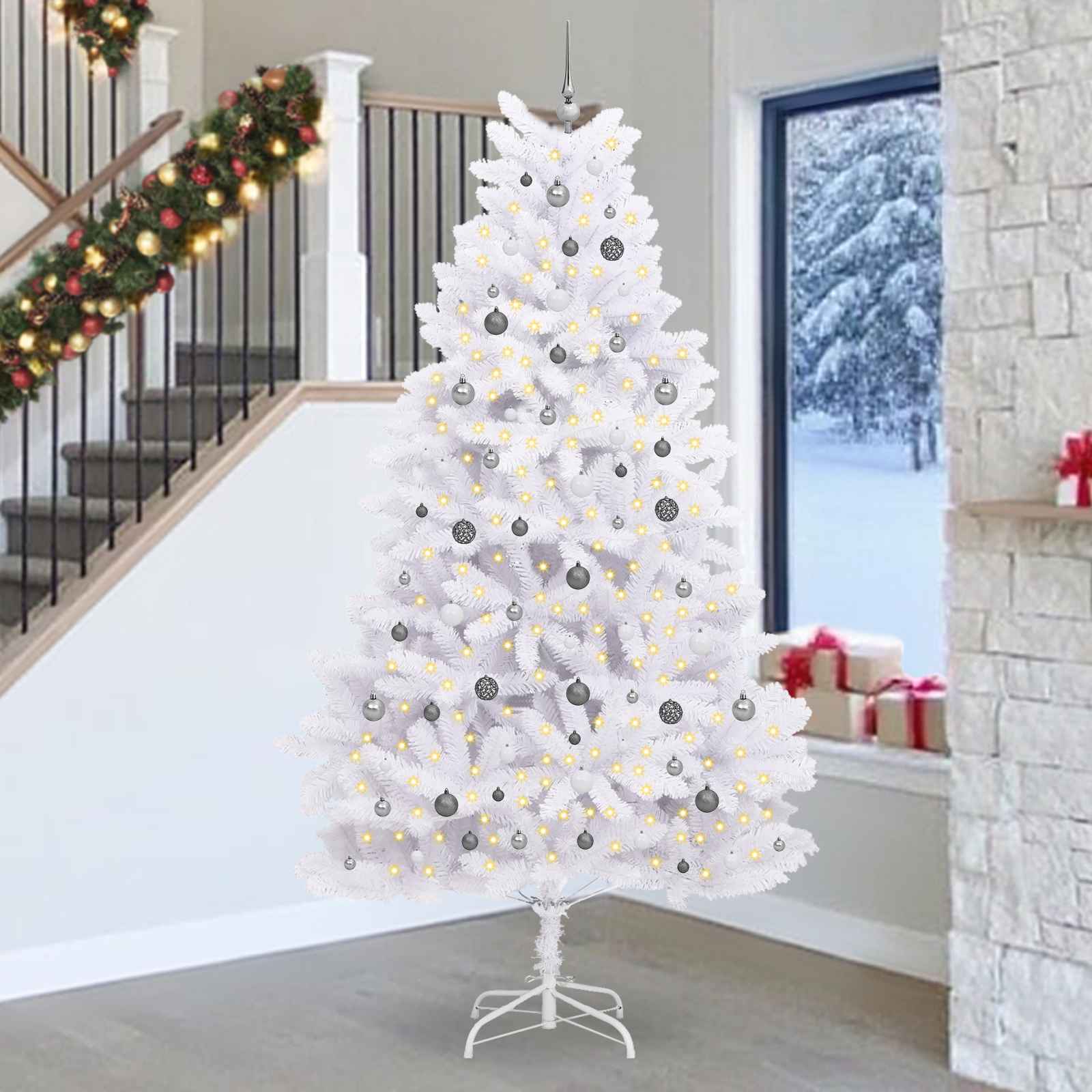 Künstlicher Weihnachtsbaum 270 cm PVC und Stahl Weiß