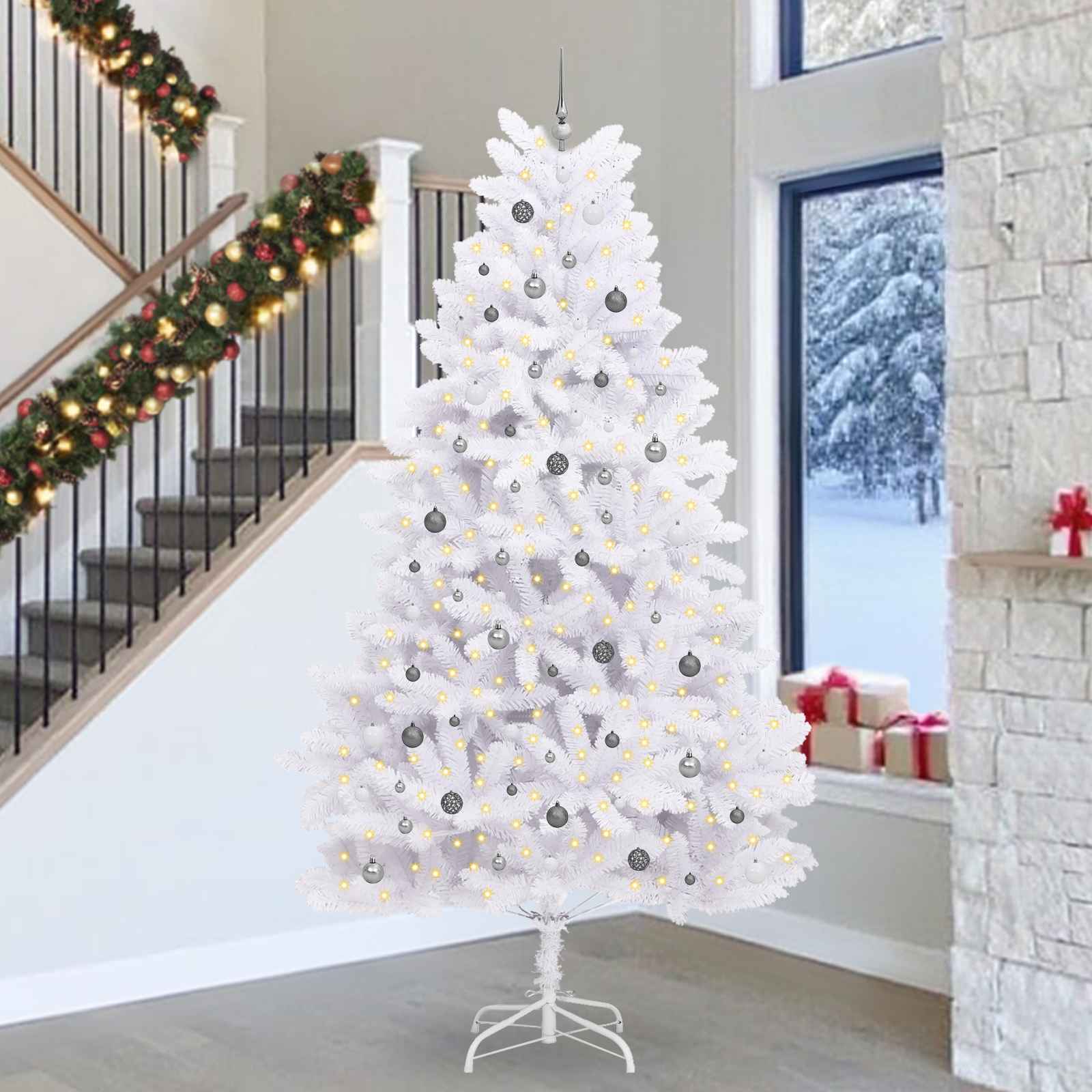 Künstlicher Weihnachtsbaum 300 cm PVC und Stahl Weiß