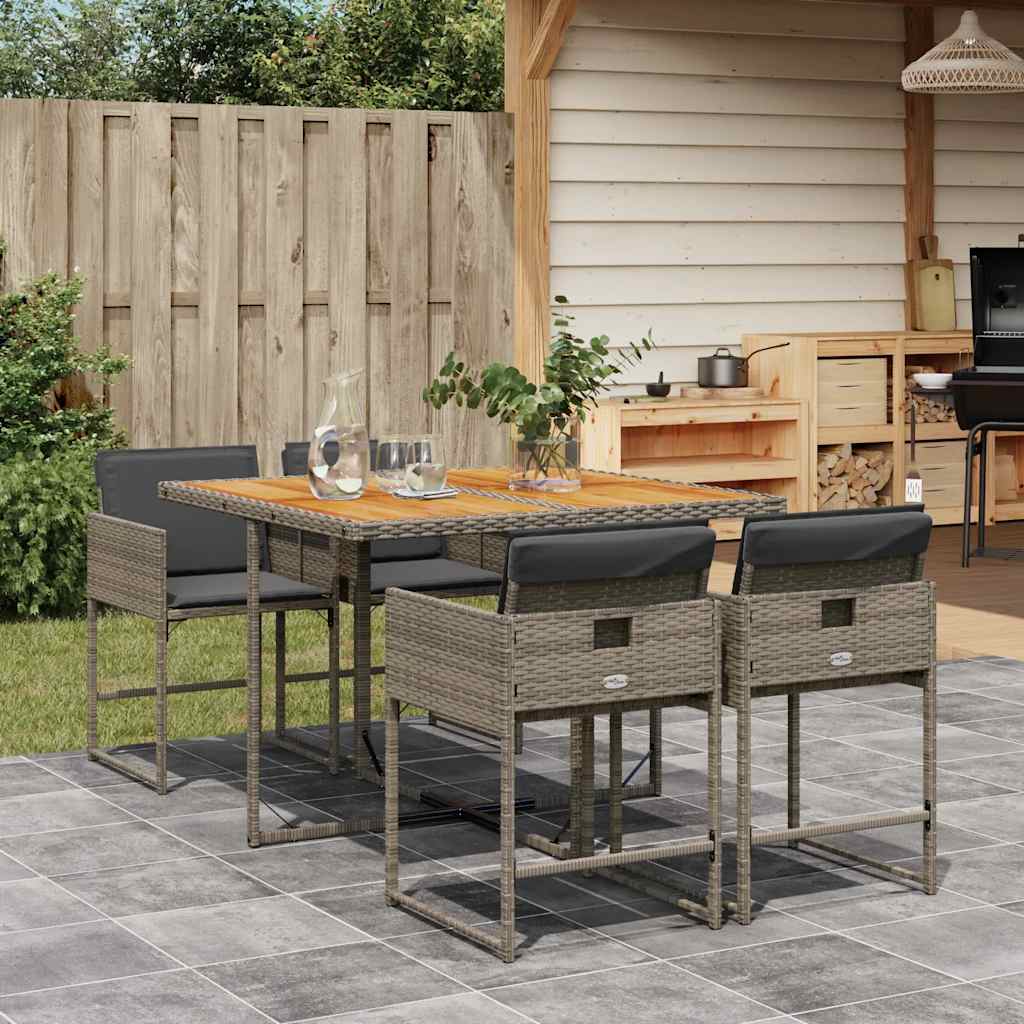 5-tlg. Garten-Essgruppe mit Kissen Grau Poly Rattan