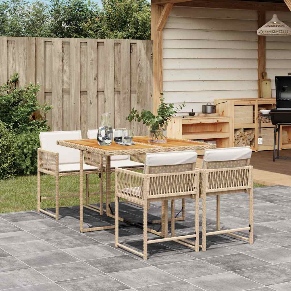 5-tlg. Garten-Essgruppe mit Kissen Beige Poly Rattan