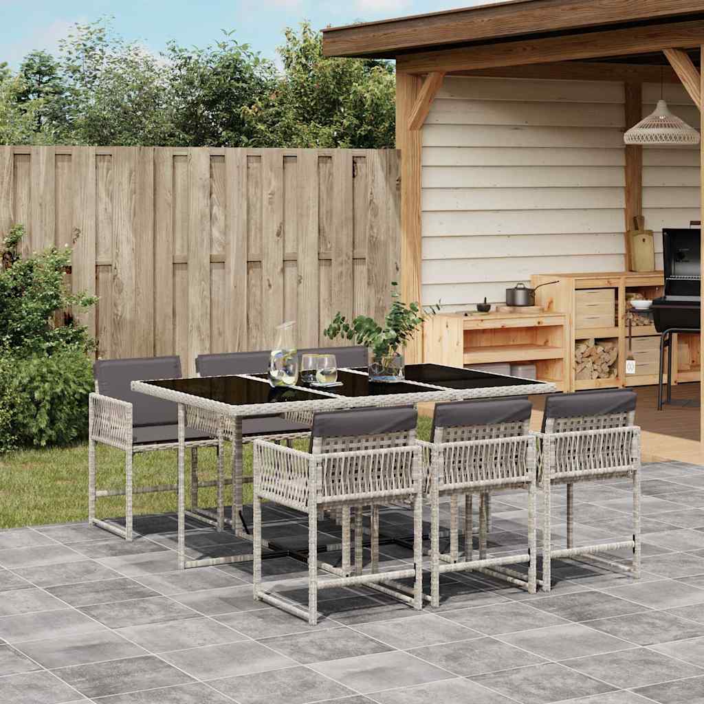 7-tlg. Garten-Essgruppe mit Kissen Hellgrau Poly Rattan